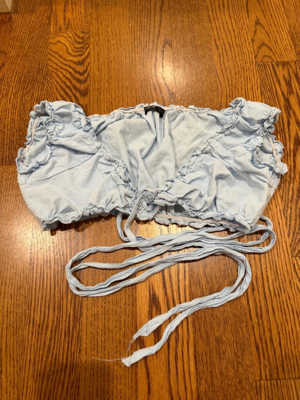Light Blue Ruffled Tie-Front Crop Top